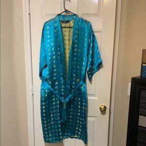 Blue Kimono Robe with Gold Accents